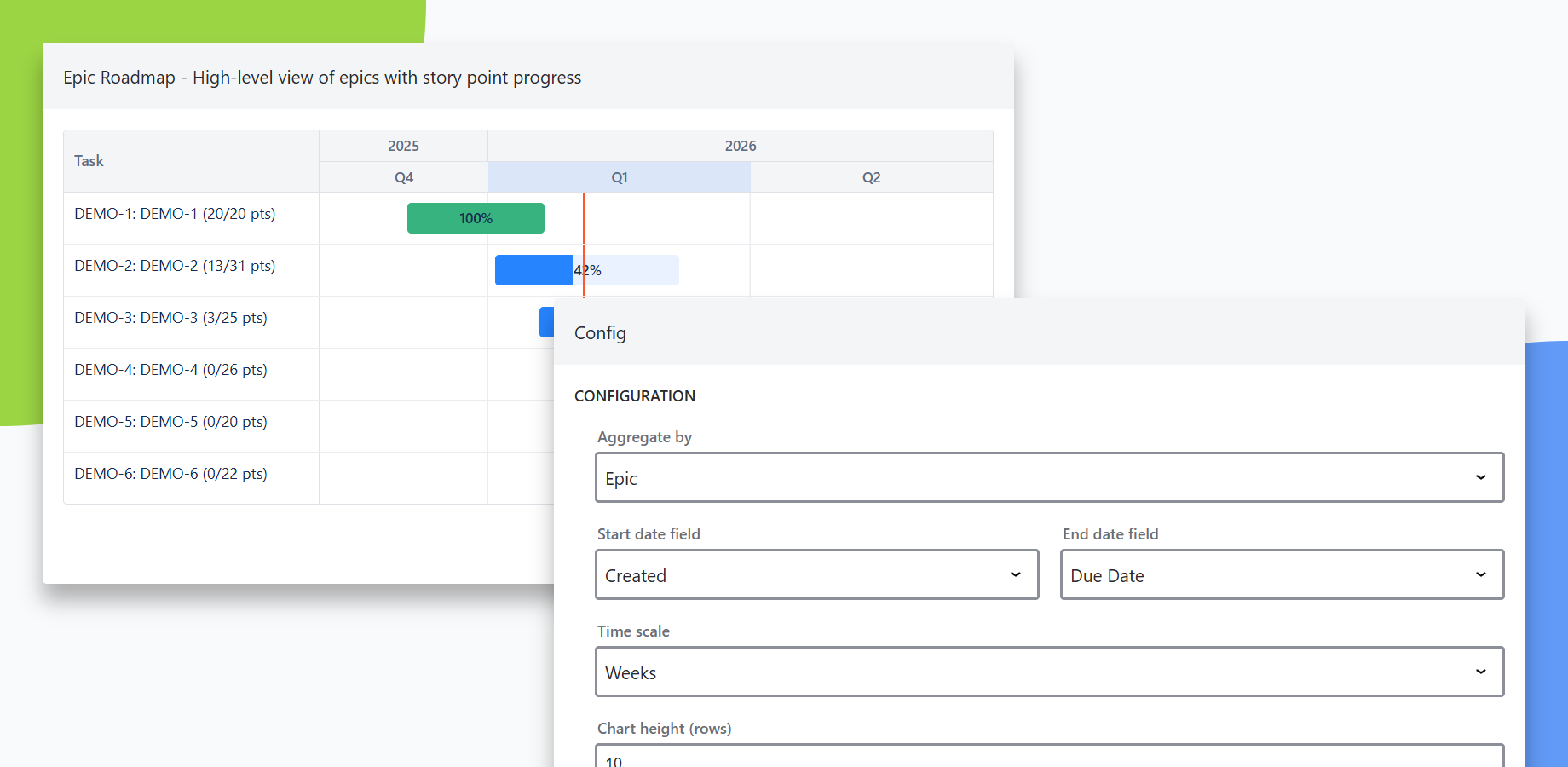 epic roadmap and configuration screens