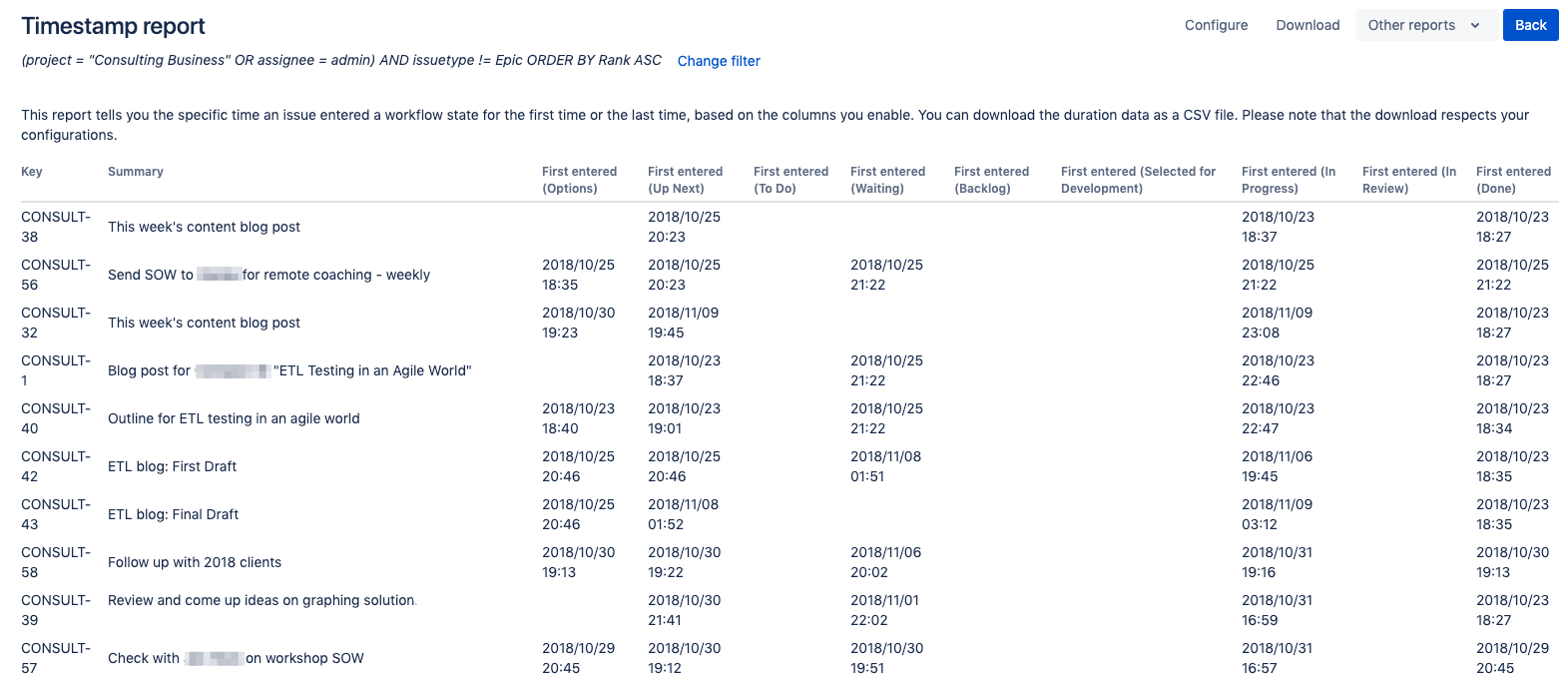 Raw Workflow Data Report