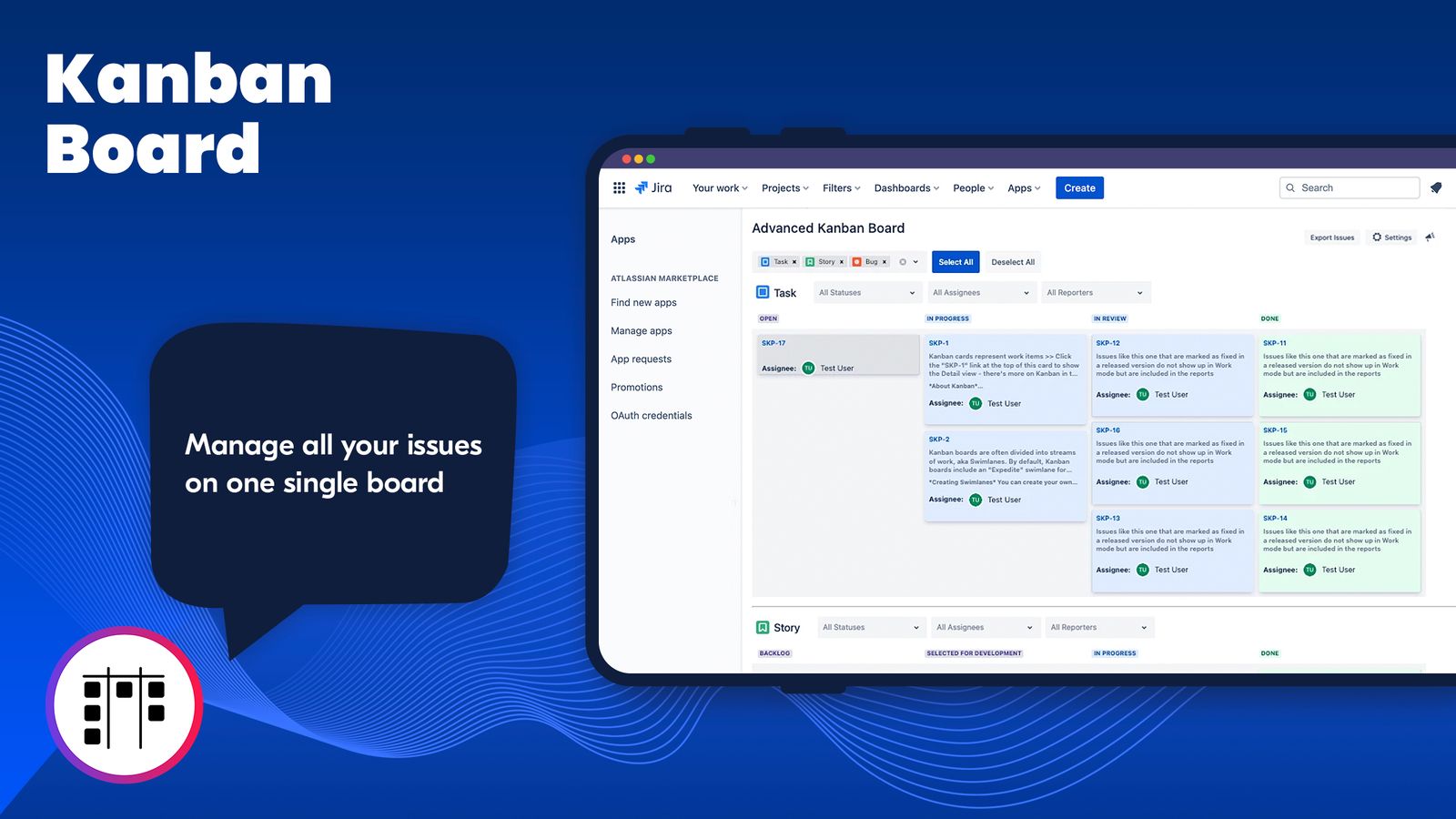 This screenshot illustrates your entire project’s issues side-by-side, each category reflected in its own row and status columns. Instantly grasp progress, identify bottlenecks, and navigate complex workflows with ease.