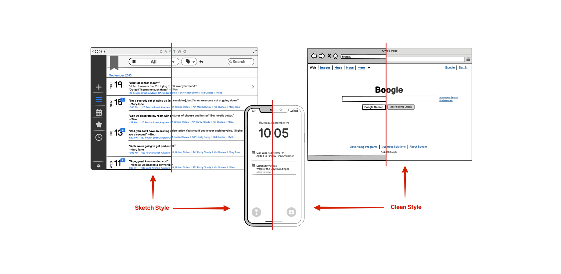 Improve your designs by getting immediate and meaningful feedback. Here are 3 wireframes, each shown both using the sketch and the wireframe skins.