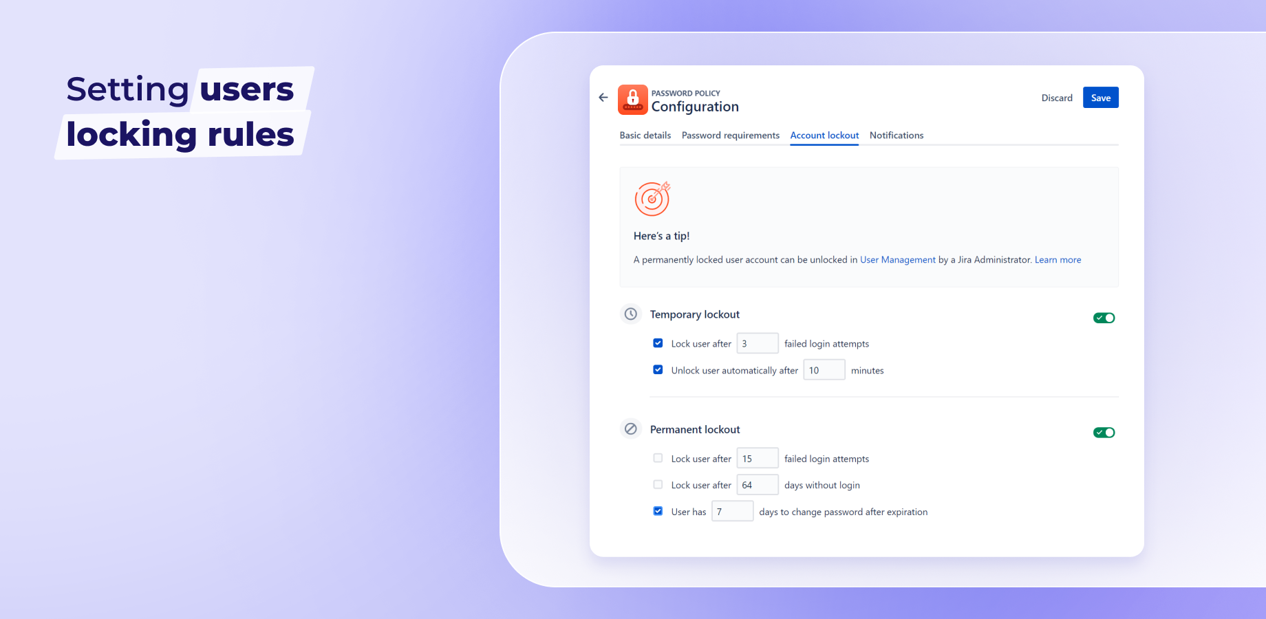 Setting user locking rules in Enterprise Password Policy