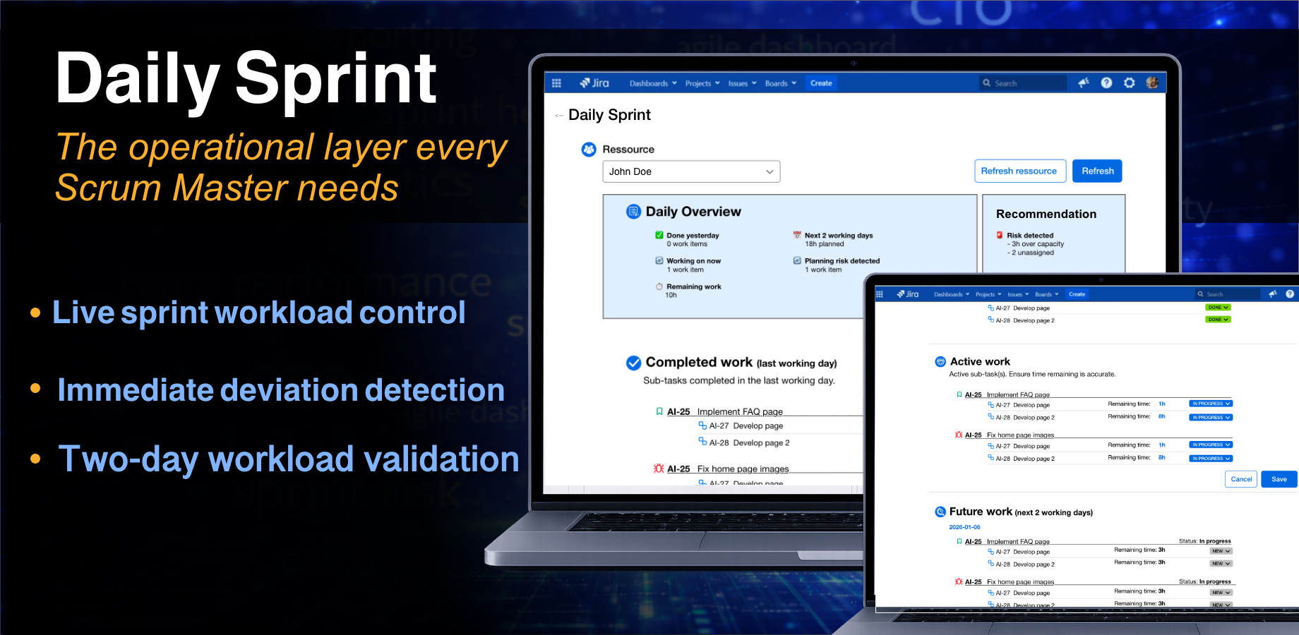 Structured daily sprint execution control in Jira.