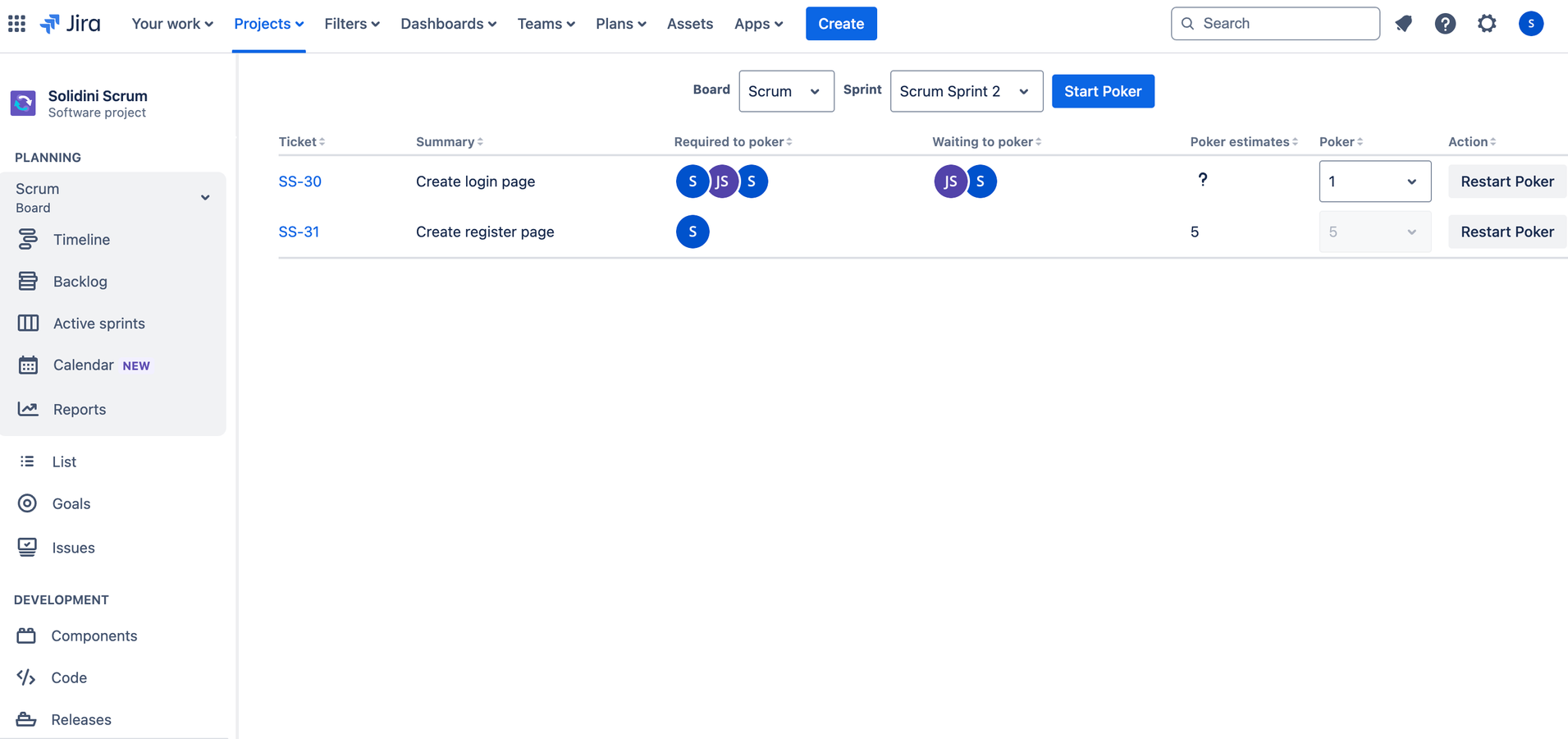 Async Poker overview for all sprint tickets