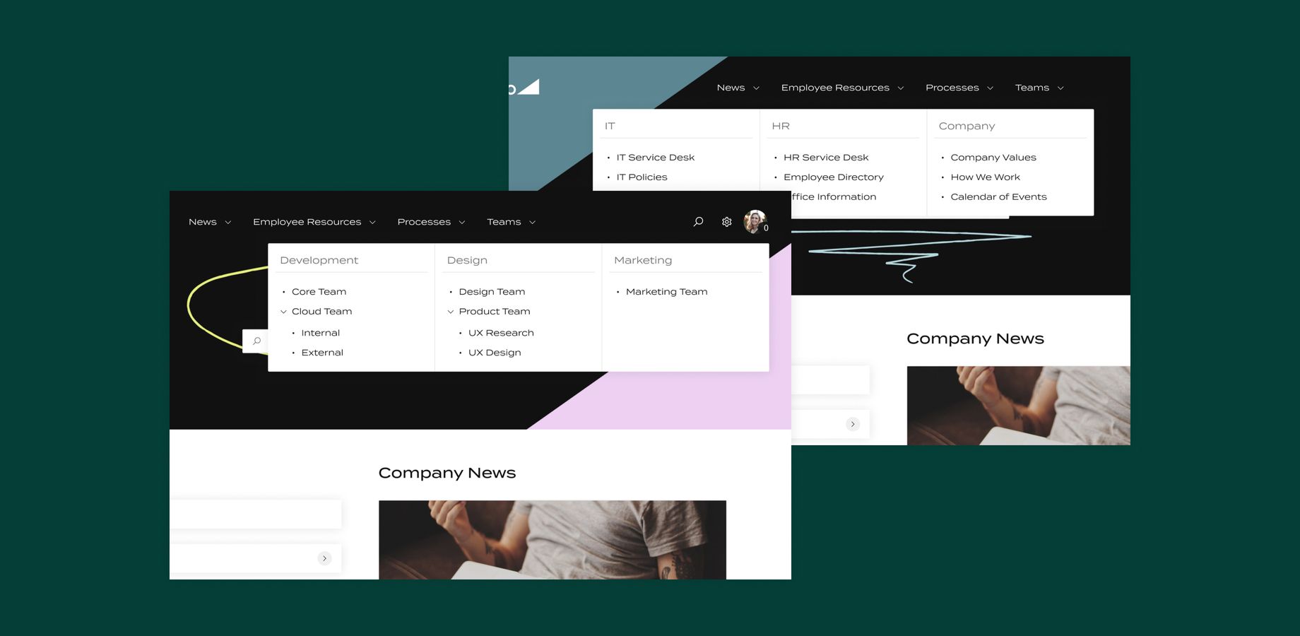 Enable at-a-glance navigation with Categories and sites. Arrange your site content into a hierarchy that maps to a drop-down menu.