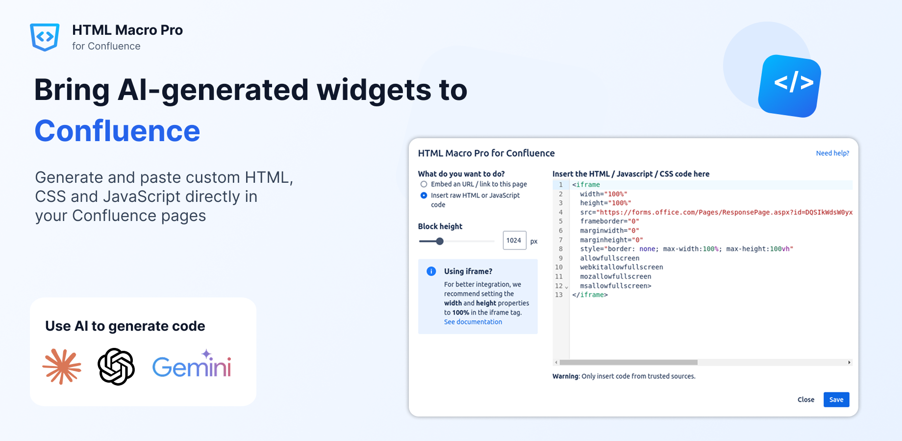 Use /html to include this Macro in your pages