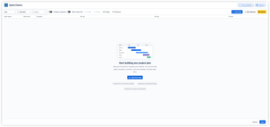 The Gantt editor opens with a clean empty canvas and a clear call to action. Click Add First Task to begin building your project plan. Set start dates, durations, priorities, and nest subtasks to break down your work.