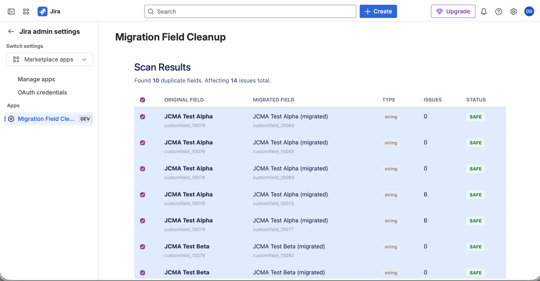 The merge confirmation screen lets you review every field pair before committing. Only empty original values are filled.