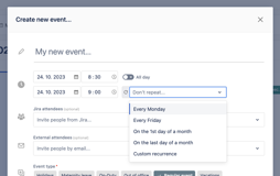 Create a new event with various recurring options