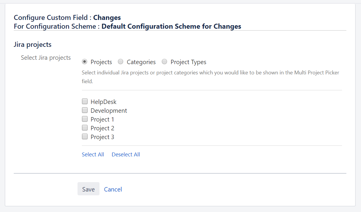 Limit options by Project, Categories & Types