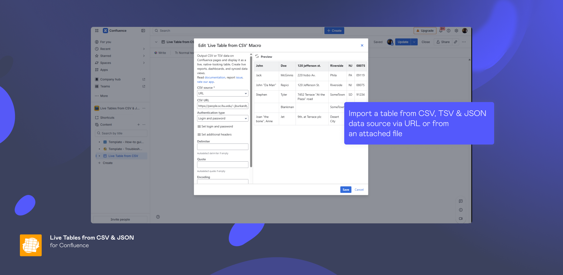 Live Tables from CSV & JSON for Confluence | Atlassian Marketplace