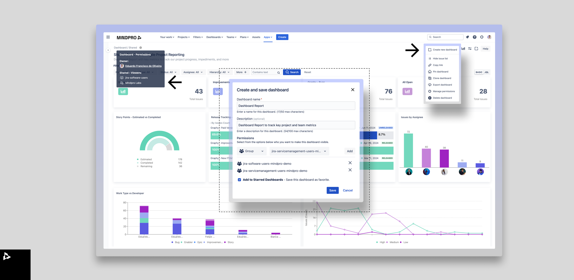 Share dashboards with Jira users or JSM customers