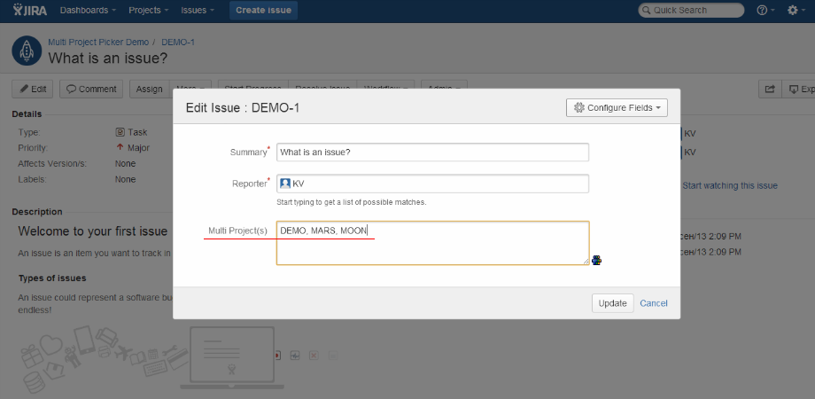 Associate issue with multiple projects by specifying project keys