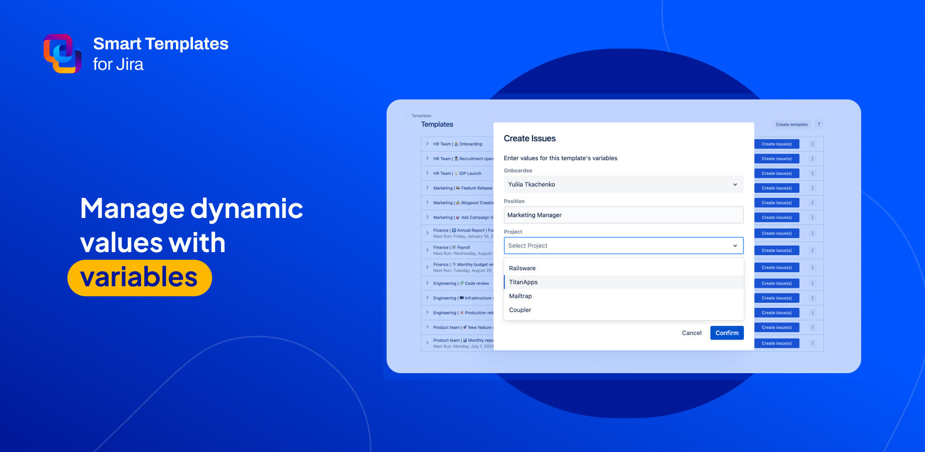 Add variables to manage dynamic values in your work item (issue) templates