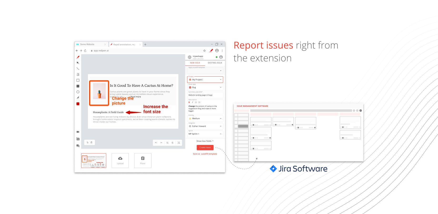 Report visual feedback and actionable bugs to Jira from Redpen