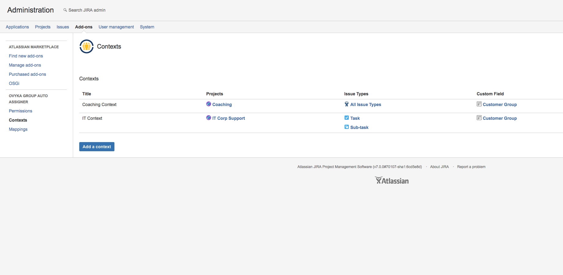 Easily define contexts for the add-on