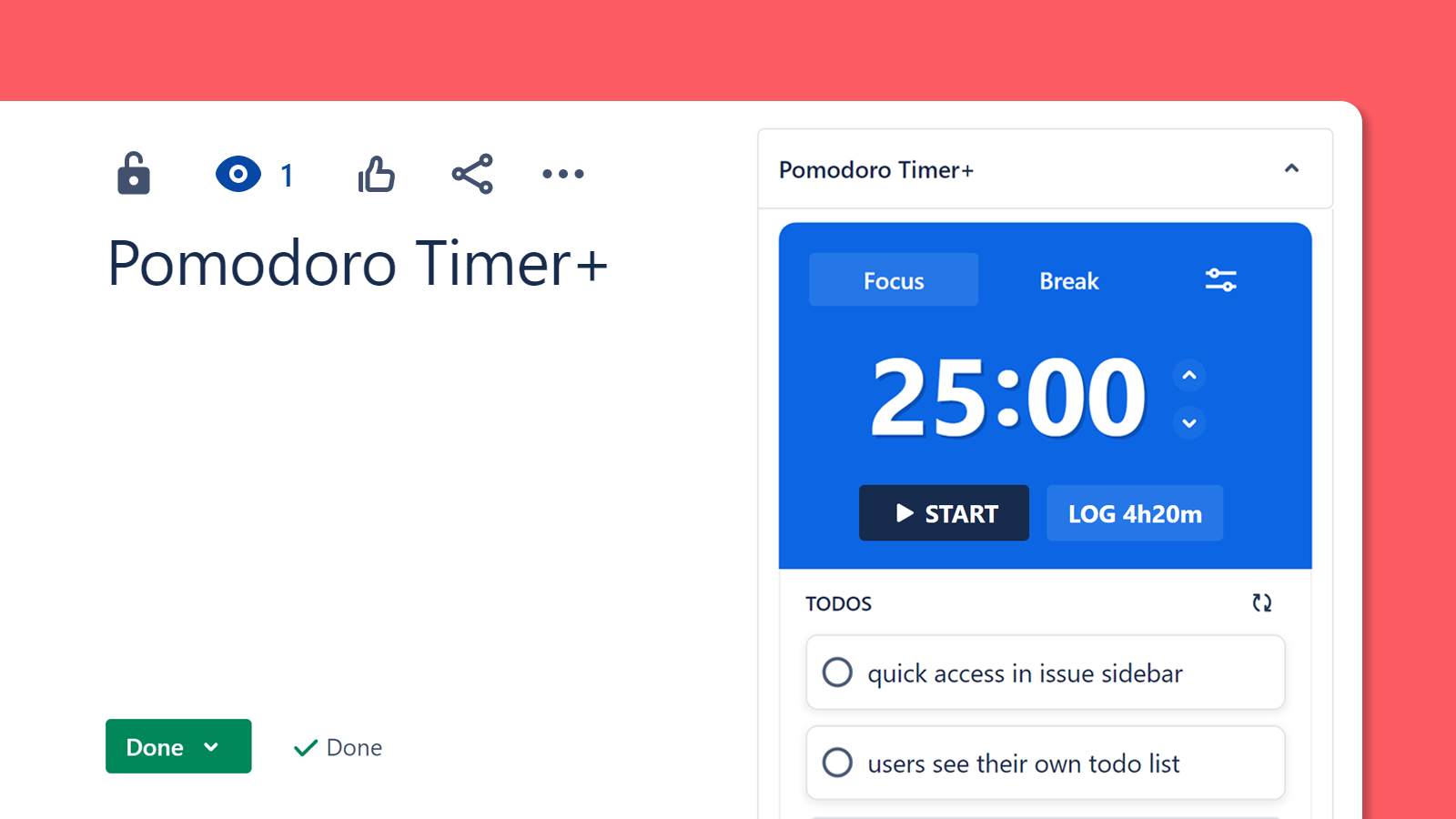 Inline and speedy Pomodoro timer & time tracking