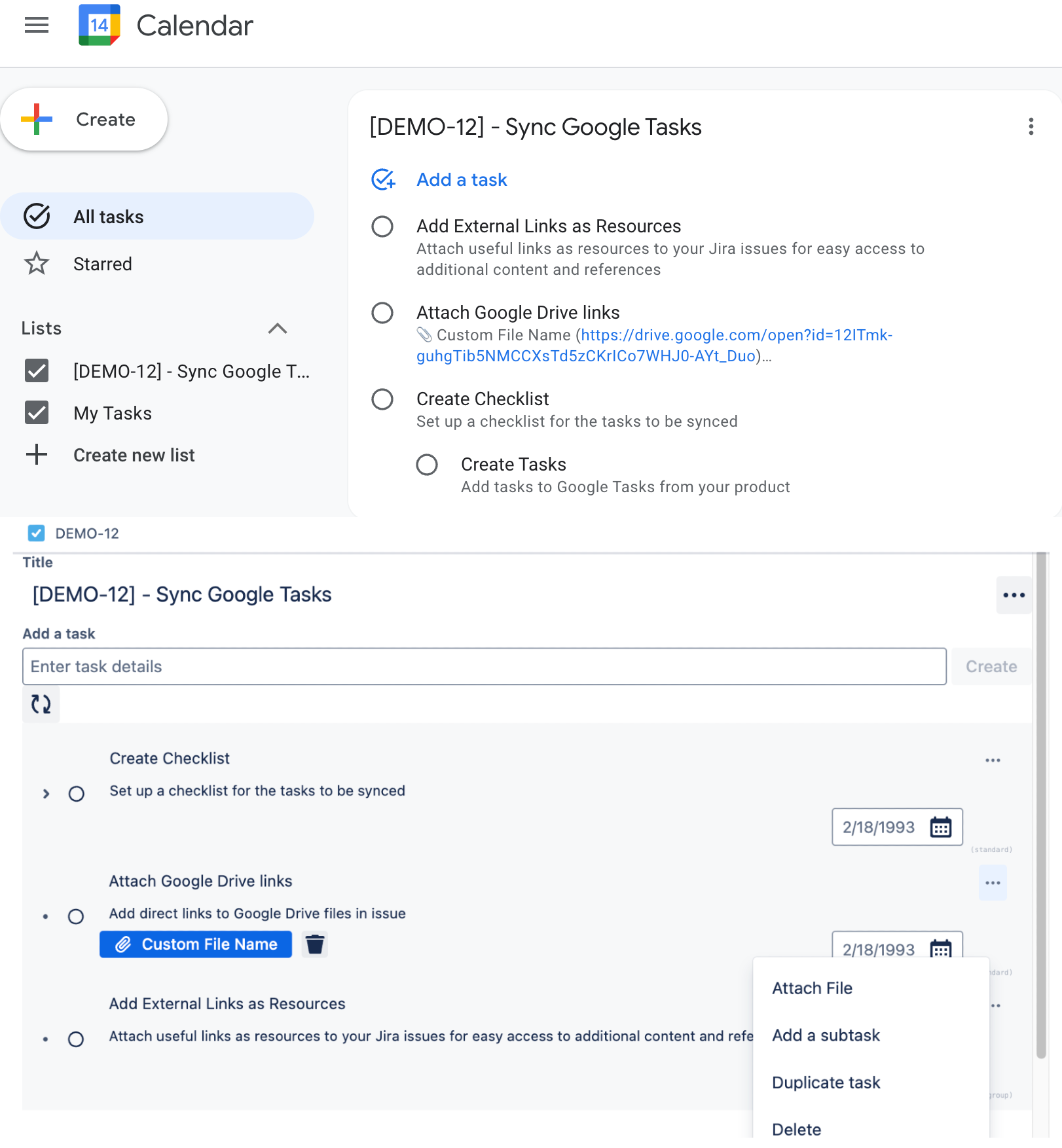 Sync your Jira ticket checklists with Google Tasks for real-time task updates across platforms