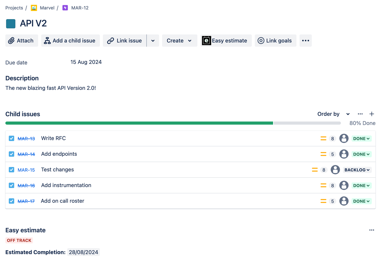 Quick access to current project status and ETA in Jira Issue View