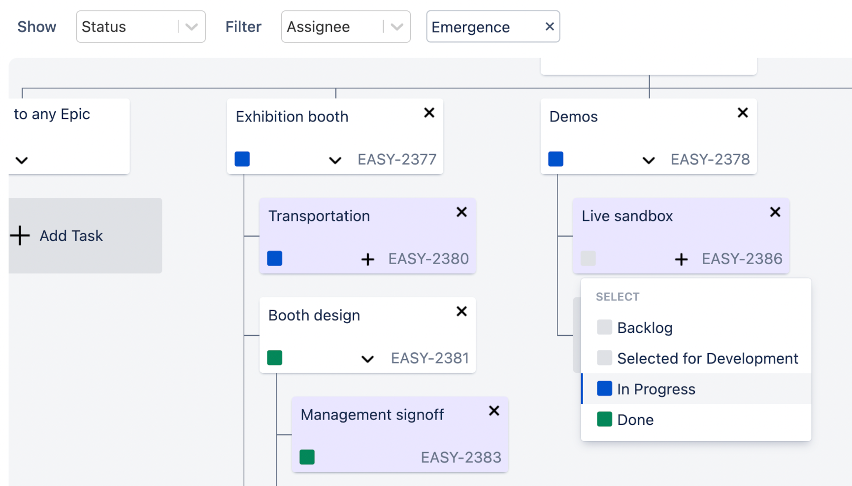 Real-time filtering of tasks within the Jira issue hierarchy provides better overview