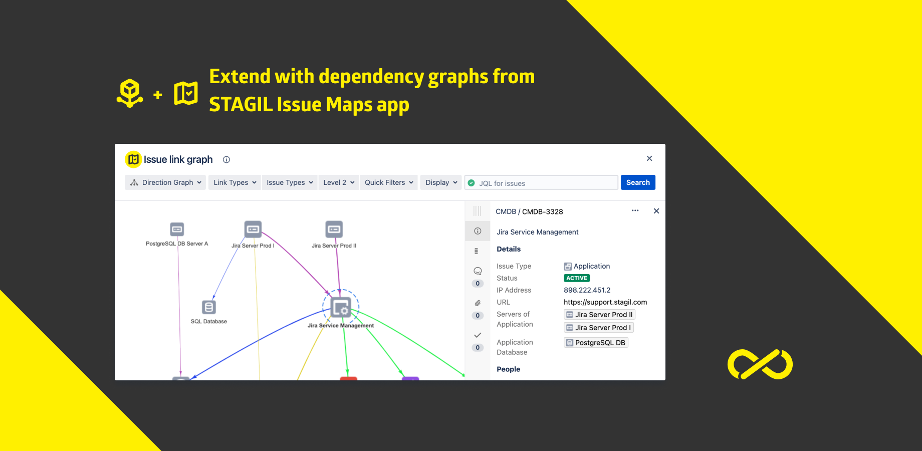 ​Enhance dependency tracking by connecting STAGIL Assets with ​STAGIL Issue Maps. Manage hardware, software, and license relationships in unified visual maps. Explore links and drill through different dependency levels.