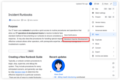 Launch the exporter directly from any Confluence page — click the ··· menu, navigate to Apps, and select Markdown Exporter to open the export dialog instantly