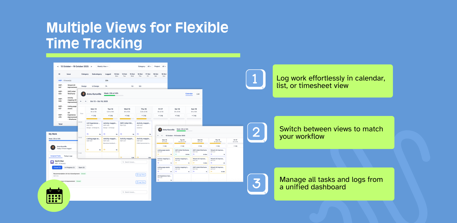 Generate professional timesheet reports from Jira worklogs in seconds with pre-built categories. No JQL or setup required. Perfect for project managers needing quick team time summaries and billing documentation.