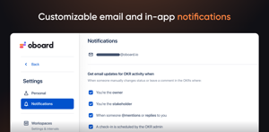 Customizable email and in-app notifications