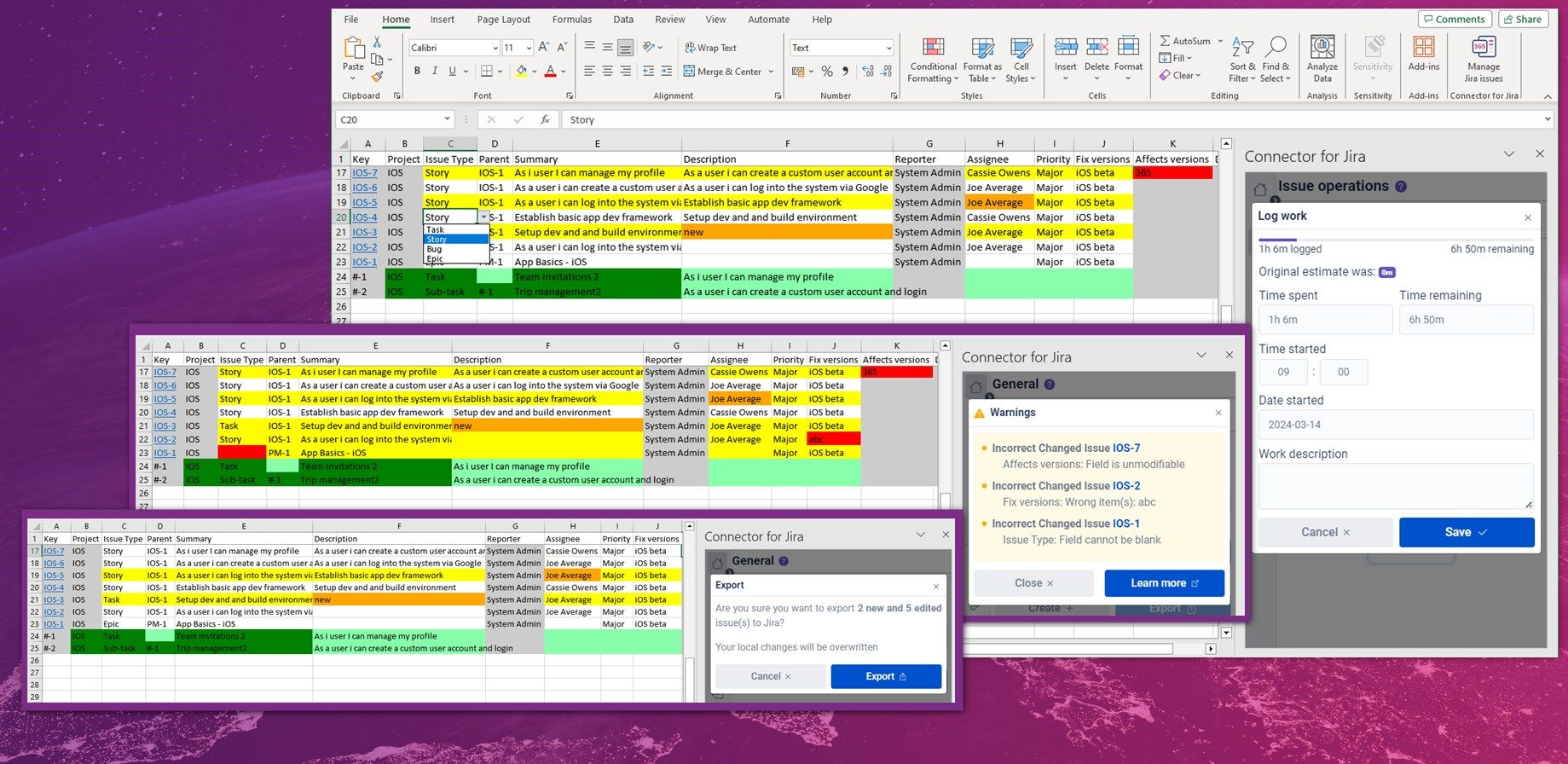 Issue edition marked with changes and creating new Jira issue from Excel