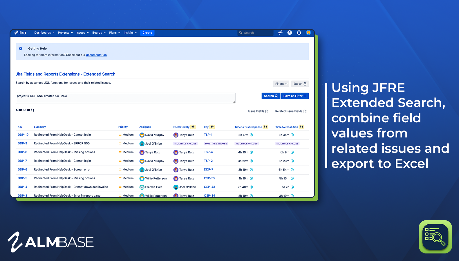 Get related issue field values in a single report