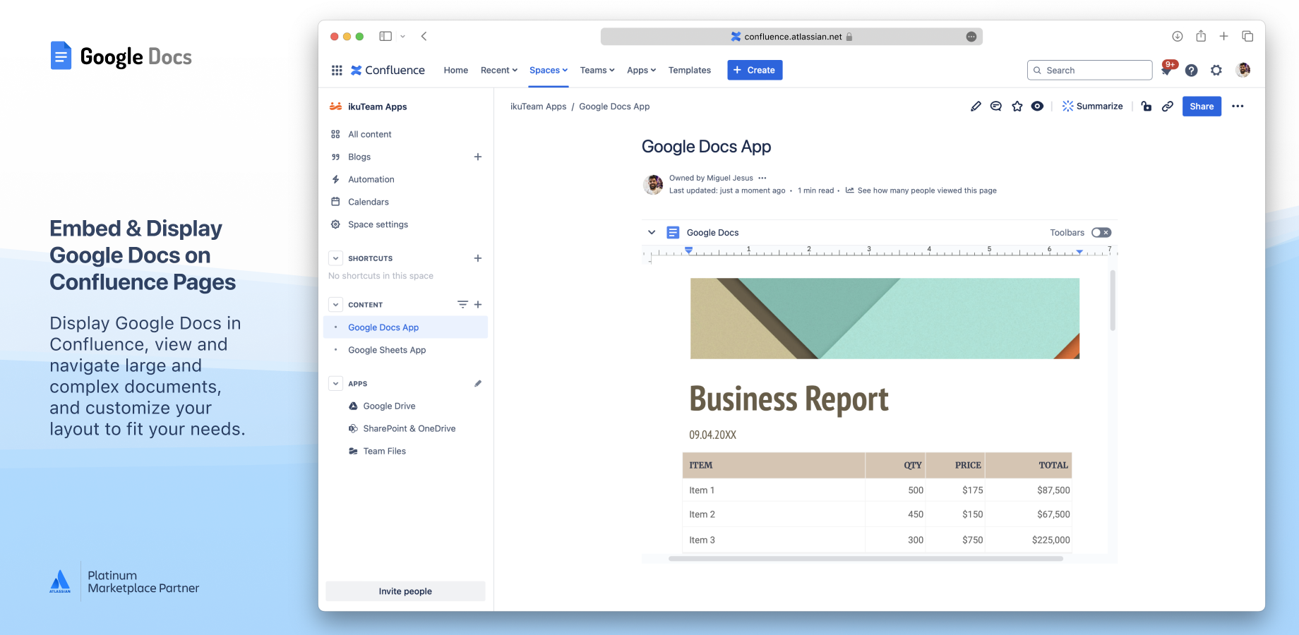 Embed & Display Google Docs on Confluence Pages