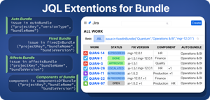Query issues linked to bundles with the autoBundle, affectsBundle, and fixedInBundle JQL functions.
