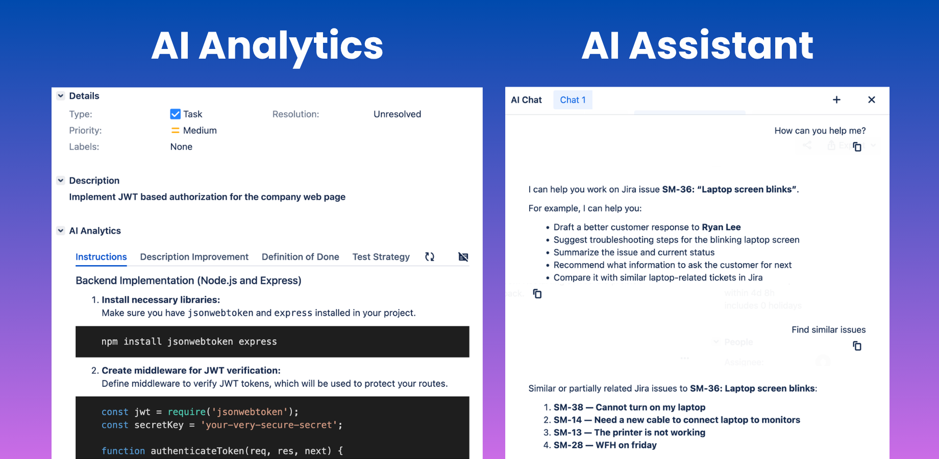 AI Analytics & AI Assistant for Issues