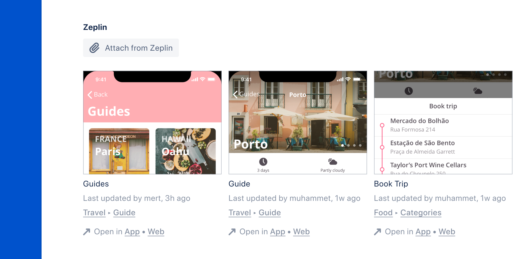 Attach screens, sections or projects in Zeplin to Jira issues—quickly preview them right there or open them in Zeplin web or desktop apps.