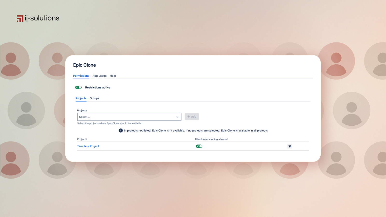 Epic Clone is available in all projects by default, but you may restrict Epic Clone’s functionality to designated projects and user groups to prevent unintended use and minimize risk.