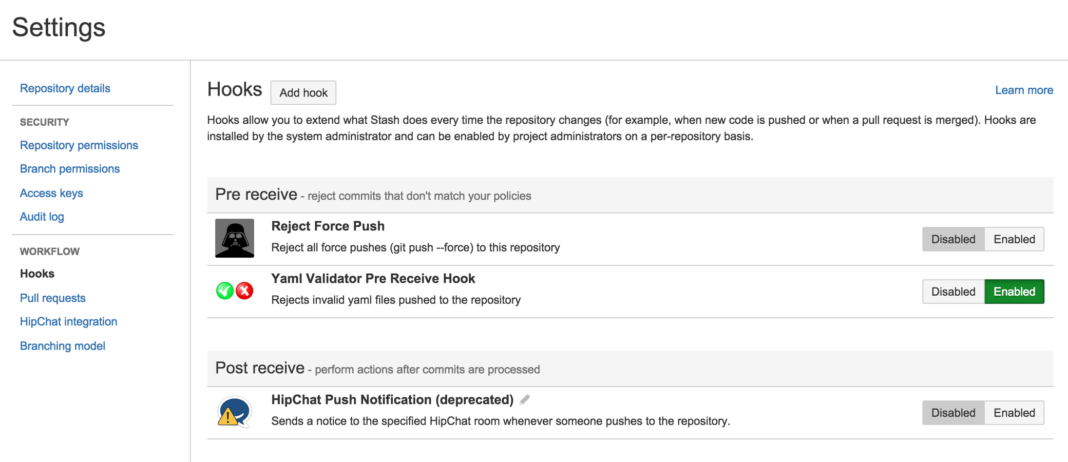 How it appears on the repository settings