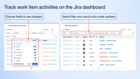 Track work item activities right on your Jira dashboard. Add the Activities gadget for real-time issue updates