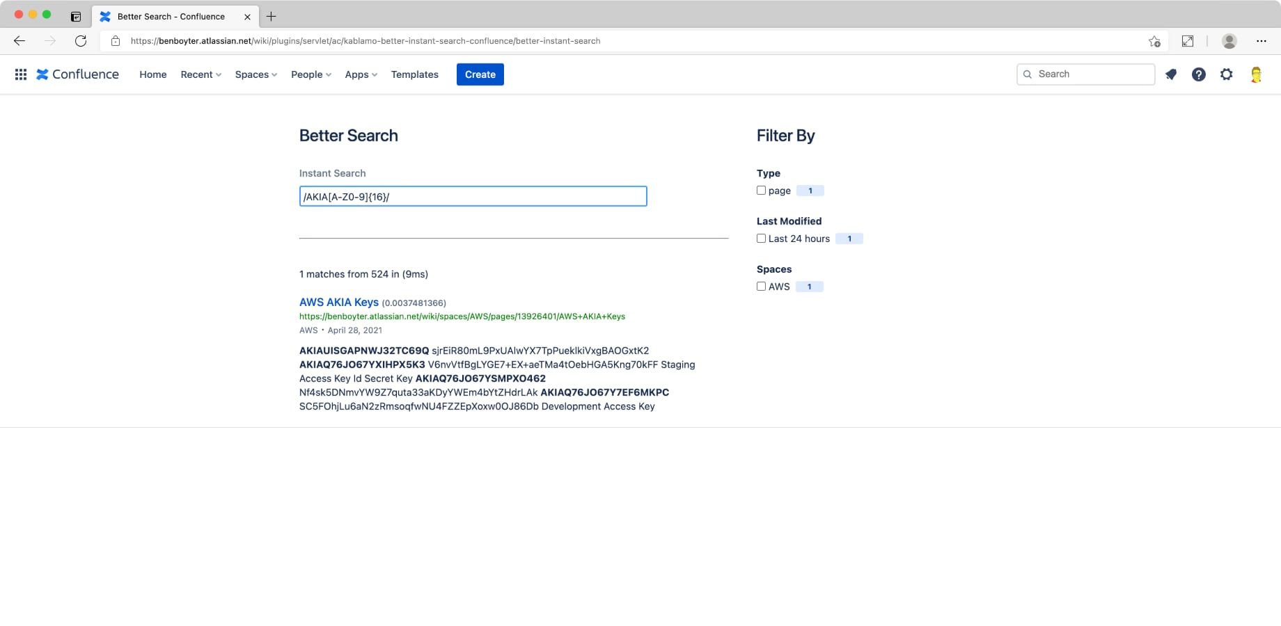 The power of regular expressions in your confluence search.