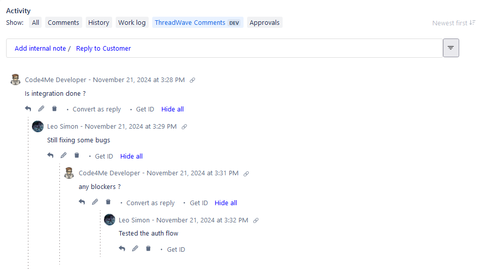 ThreadWave Comments is to bring structured, threaded conversations to Jira issues, allowing teams to organize and track discussions easily.