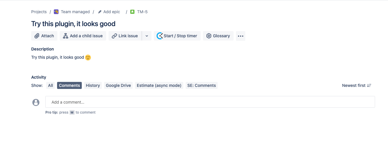 Available inside any Jira issue detials page