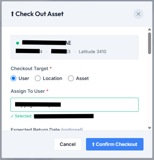 You can check in/checkout an asset to a location, user or another asset.