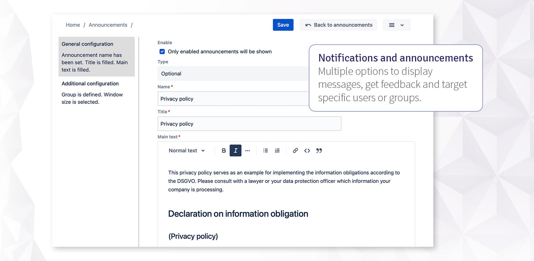 Inform users and collect consent