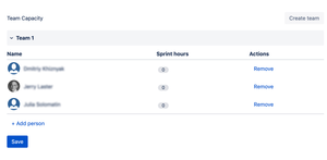 Inline editing of teams and team capacity for the sprint. Simply add and remove users, and set their available hours inline.