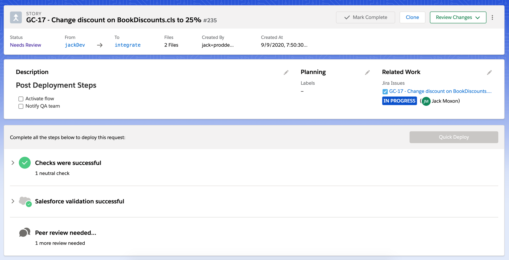 You can see which Jira tickets your deployments relate to.