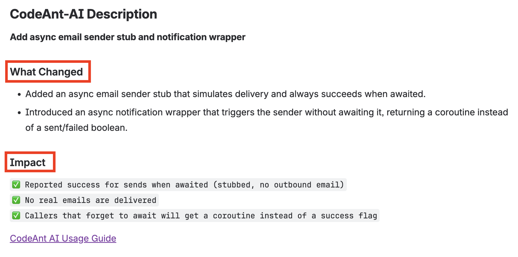 Summarize pull request changes concisely to help the team quickly understand their impact.