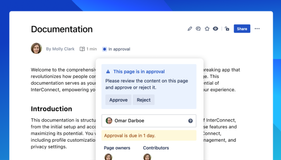If a page has the "In approval" status, approvers have been notified to either approve or reject a page change.
