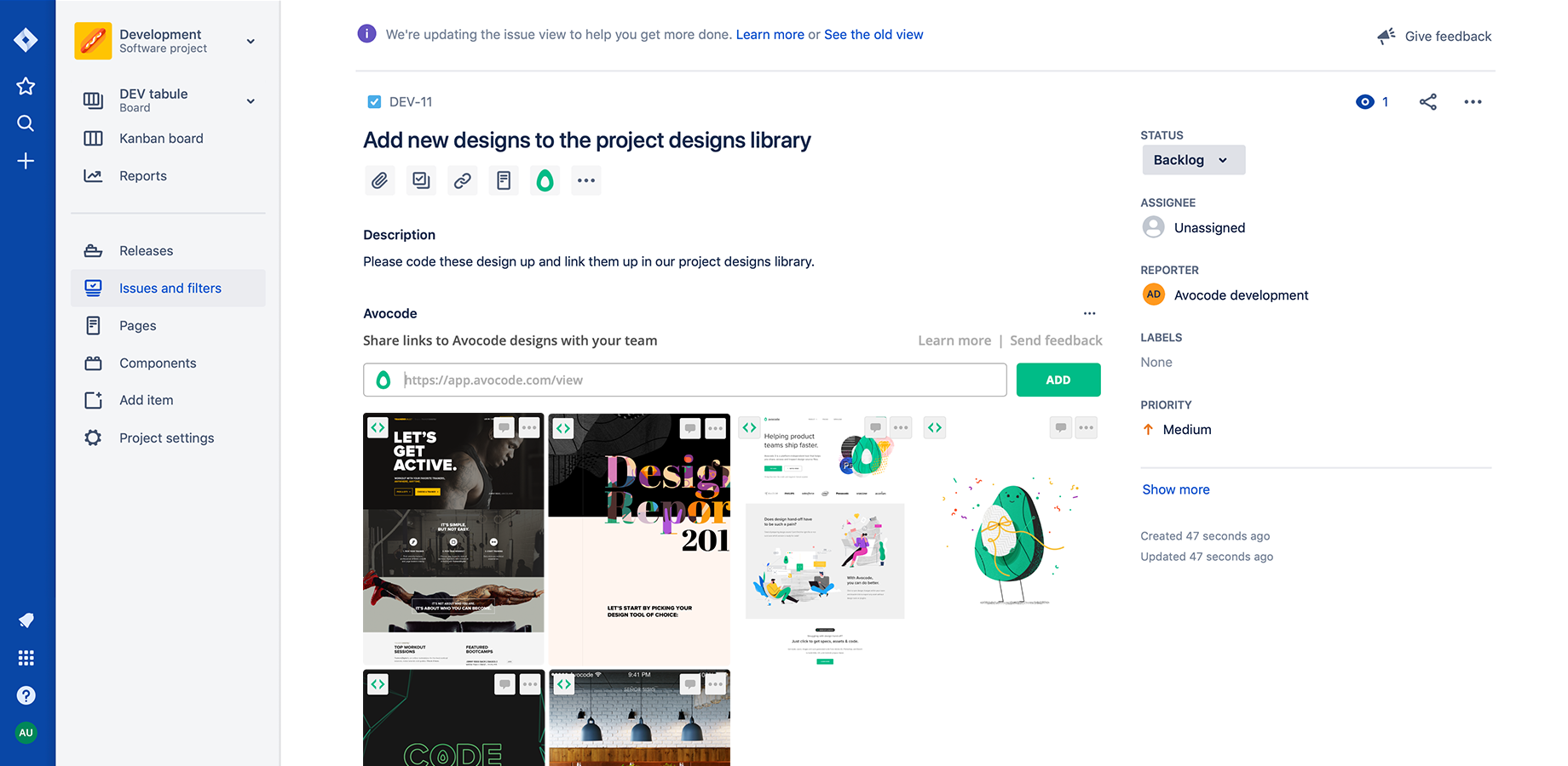 Design previews update automatically based on latest design version in Avocode.