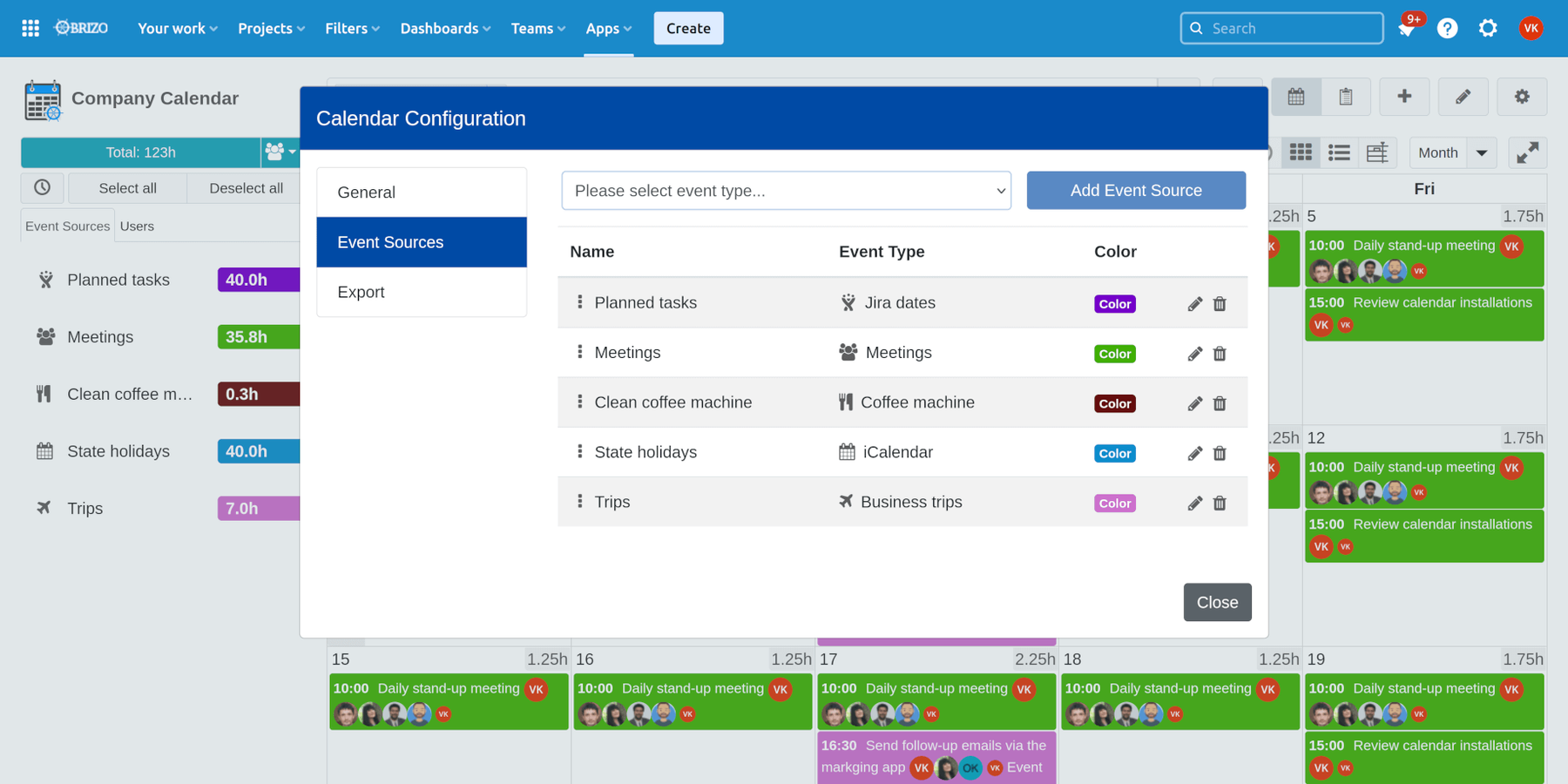 Visualize Jira dates, sprints, versions, custom events and external iCalendar feeds.