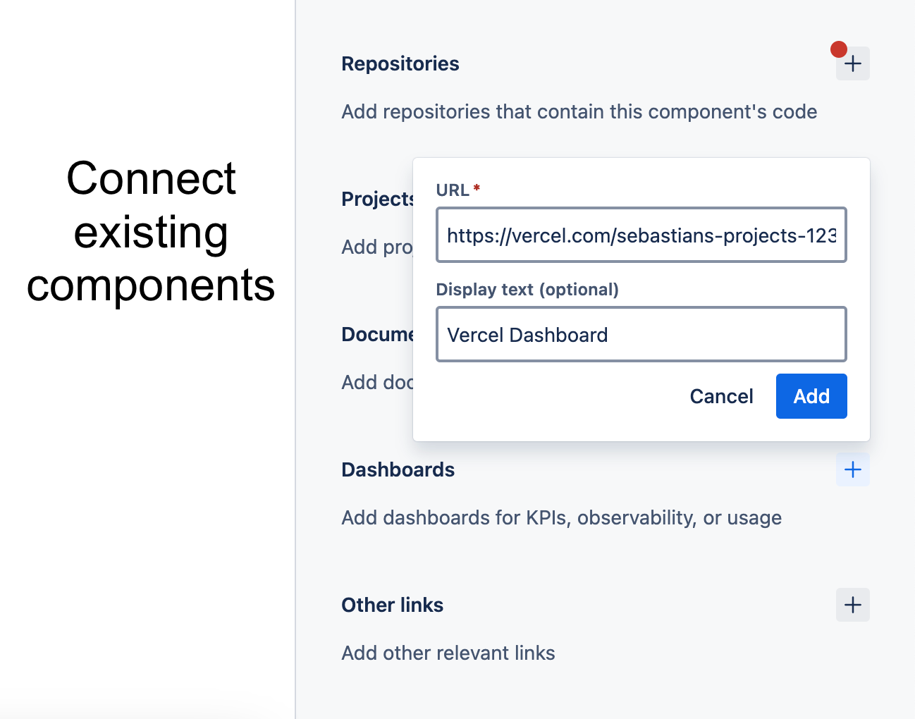 Connect existing components with a project