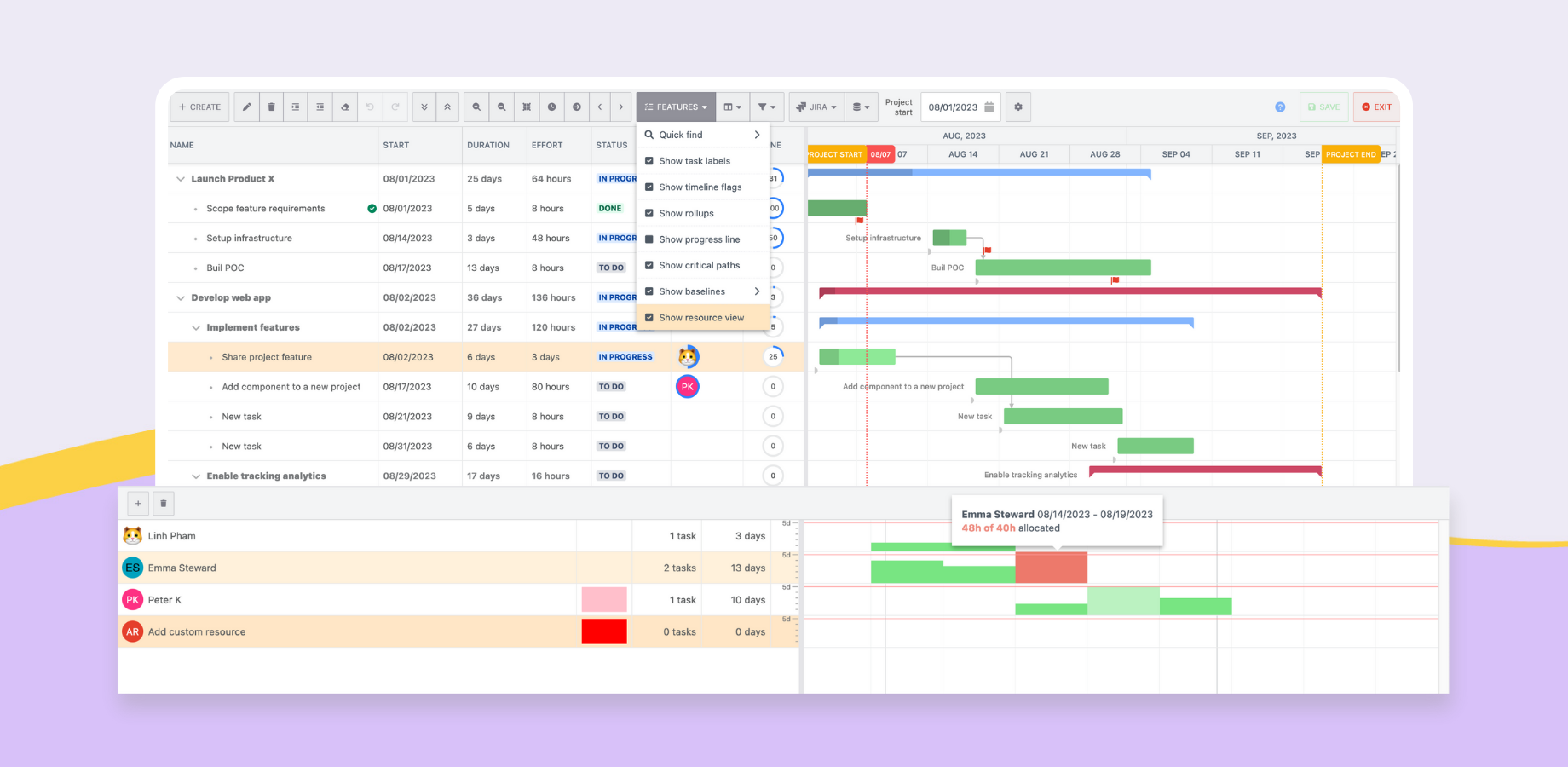 Use Confluence Gantt chart for resource management and capacity planning