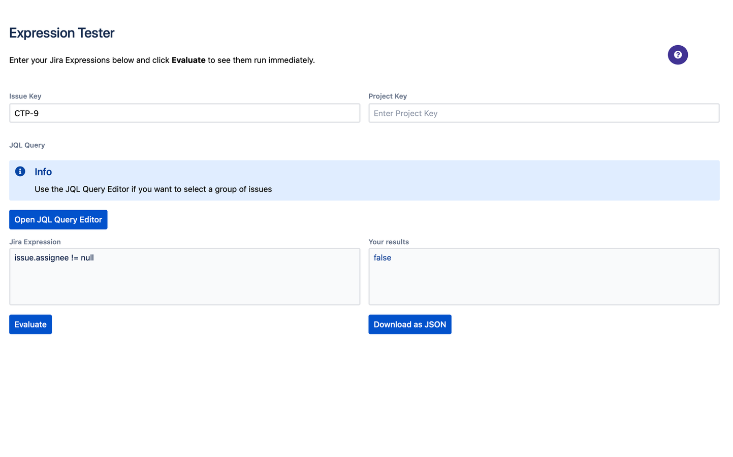 Testing a Jira Expression that can be used in a condition or validator.